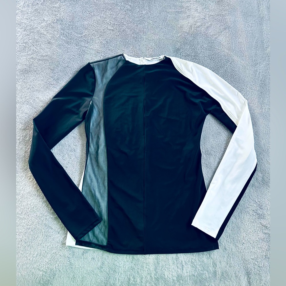 Paco Rabanne Womens Black White Long Sleeves Crew Neck Top Blouse Size EUR 40 S